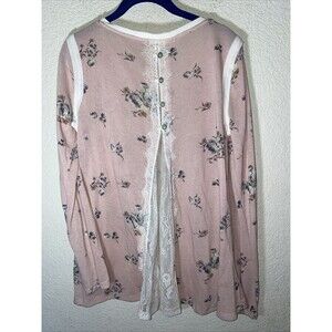 Rewind floral lace button back sweater M raw hem Granny Lagen Cottage Romantic